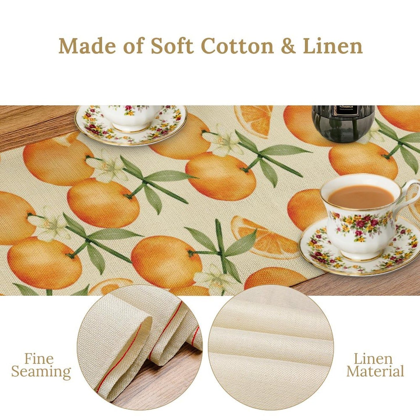 Orange Citrus Table Runner, Cute Spring Summer Fruit Themed Table
