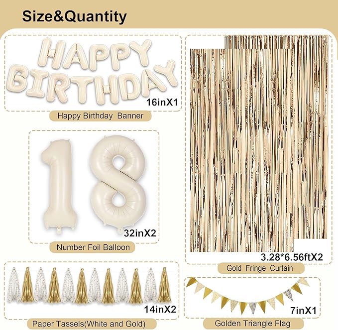 18th Birthday Decorations for Girls Women, White and Gold 18 Boho
