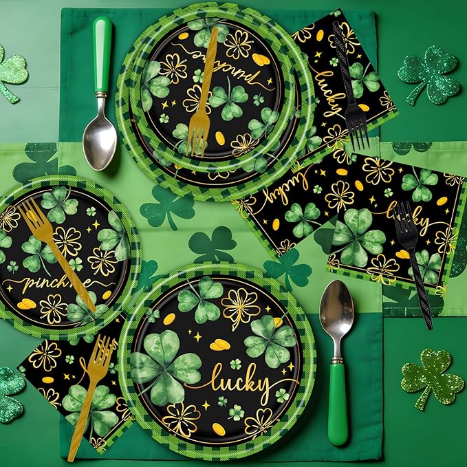 St Patricks Day Plates and Napkins Decorations 96PCS Lucky