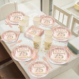 96 Pcs Rose Gold 75th Birthday Party Plates and Napkins for Girls