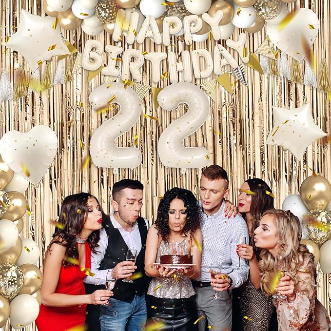 22nd Birthday Decorations for Women, White and Gold 22 Boho Birthday