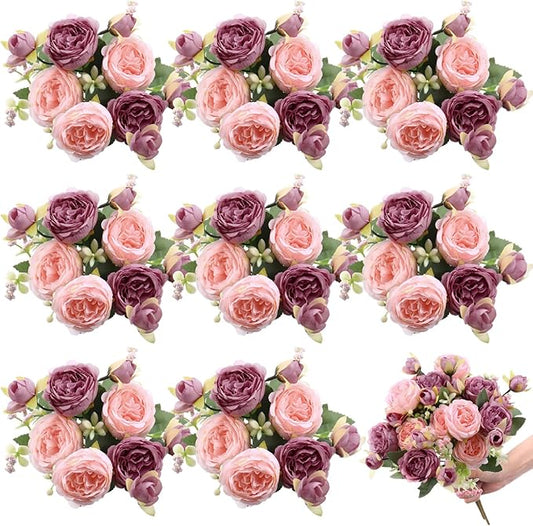 8 Bundles Artificial Peonies Flowers Boho Faux Flowers Arrangements #3