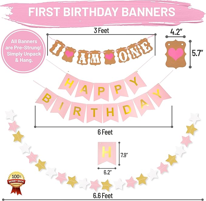1st Birthday Girl Decorations WITH Birthday Crown Baby First