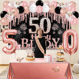 50th Birthday Decorations for Women 49pcs Black Rose Gold Black