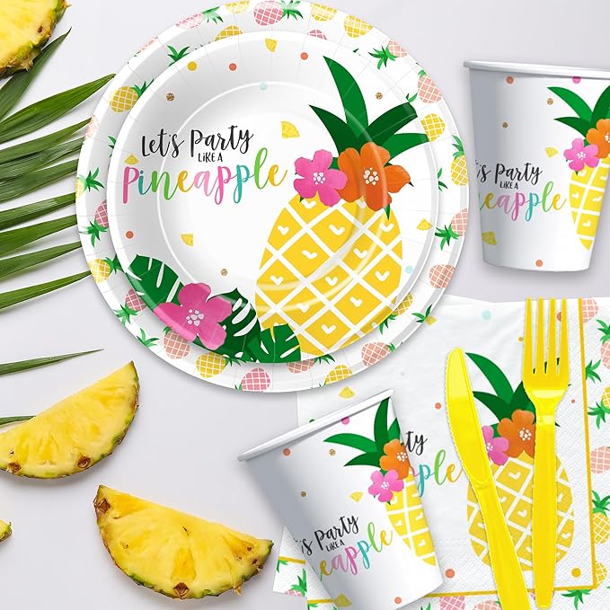 Pineapple Party Decorations Tableware Summer Hawaiian Luau Theme