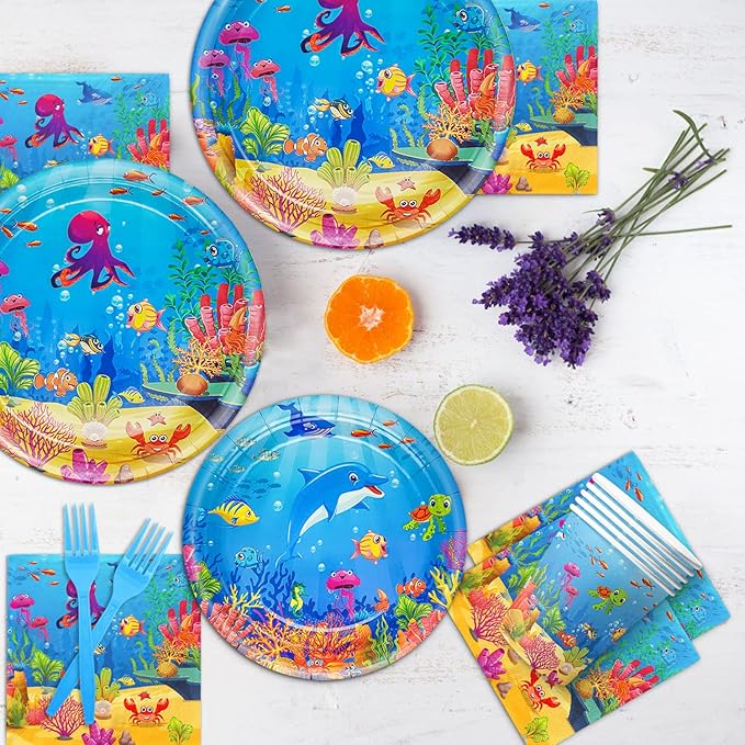 120 Pcs Under the Sea Party Decorations Ocean Birthday Party Plates