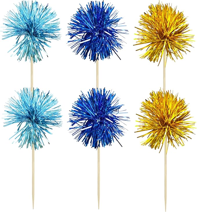 Gyufise 30Pcs Foil Firework Cupcake Toppers Sparkle Tinsel Cake #32
