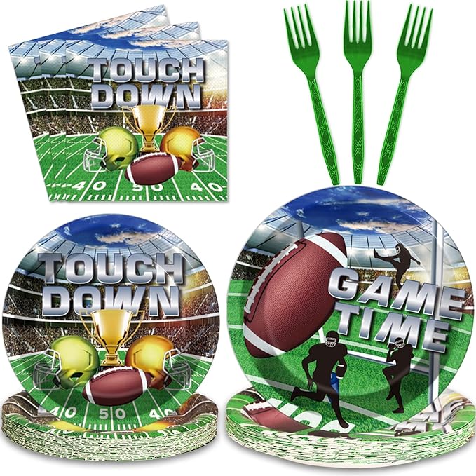 96 Pcs Football Party Paper Plate and Napkins Supplies Disposable