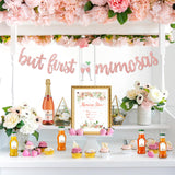 Faisichocalato Mimosa Bar Sign, But First Mimosas Banner, Boho Floral
