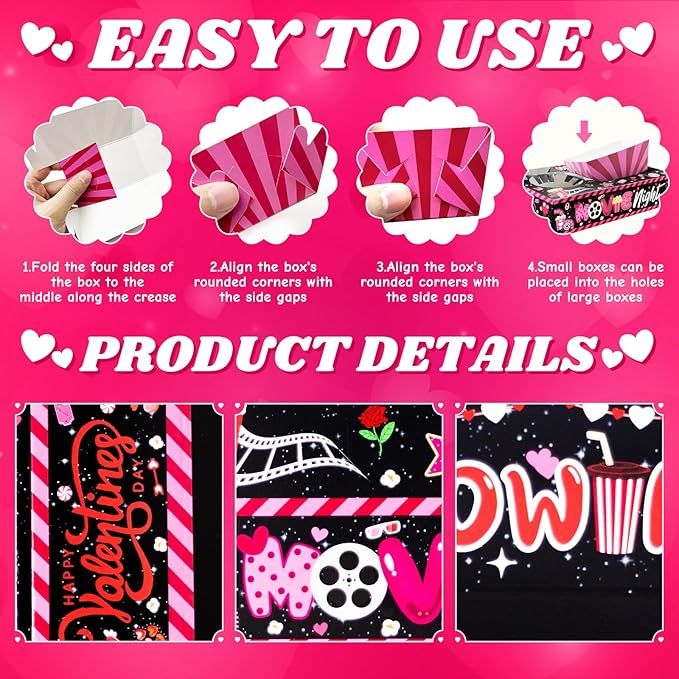 48 Pcs Valentine's Day Party Supplies Movie Night Paper Snack Trays