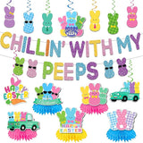 Easter Party Decorations Glitter Chillin with My Peeps Banner Swirls