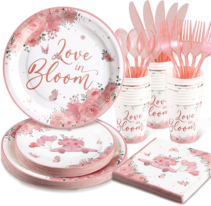 Love in Bloom Bridal Shower Decorations 168pcs Bridal Shower Plates