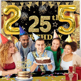25th Birthday Decorations Men Women with 25th Birthday Banner Black