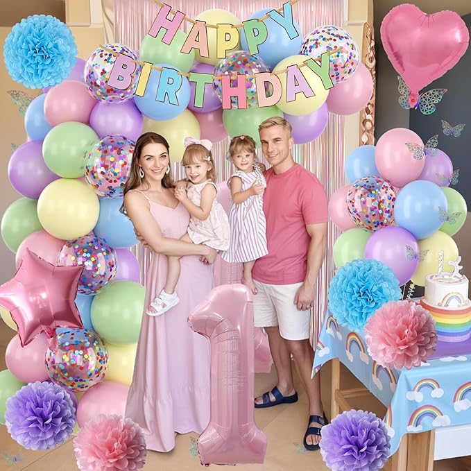Pastel 1st Birthday Party Decorations for Girls Number 1 Balloon