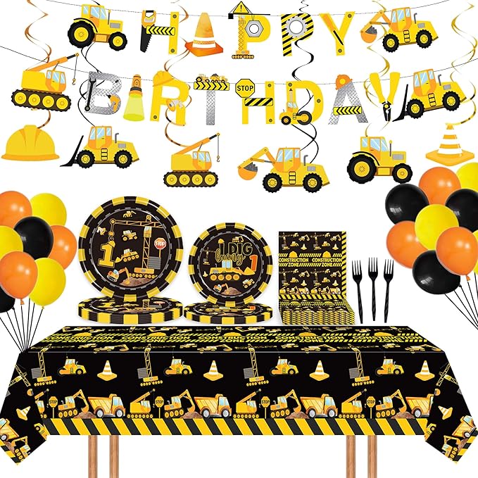 92 Pcs Construction 1st Birthday Party Supplies Dump Truck Theme One