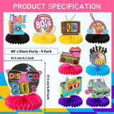 9pcs Back to the 80s Honeycomb Centerpieces for 1980s Disco Party