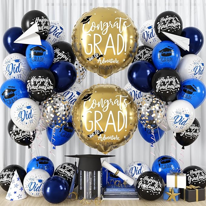 HILAVO Blue and Black Graduation Balloons 2026 Graduation Decoration