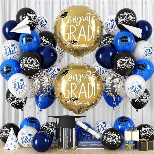 HILAVO Blue and Black Graduation Balloons 2026 Graduation Decoration