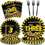 100 Pcs Construction Plates and Napkins Set 3rd Birthday Party