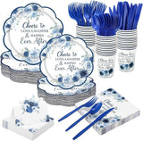 410 Pcs Blue Floral Wedding Decorations Elegant Floral Paper Plates