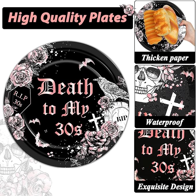 100 Pcs 40th Birthday Party Supplies Death to My 30s Paper Plates