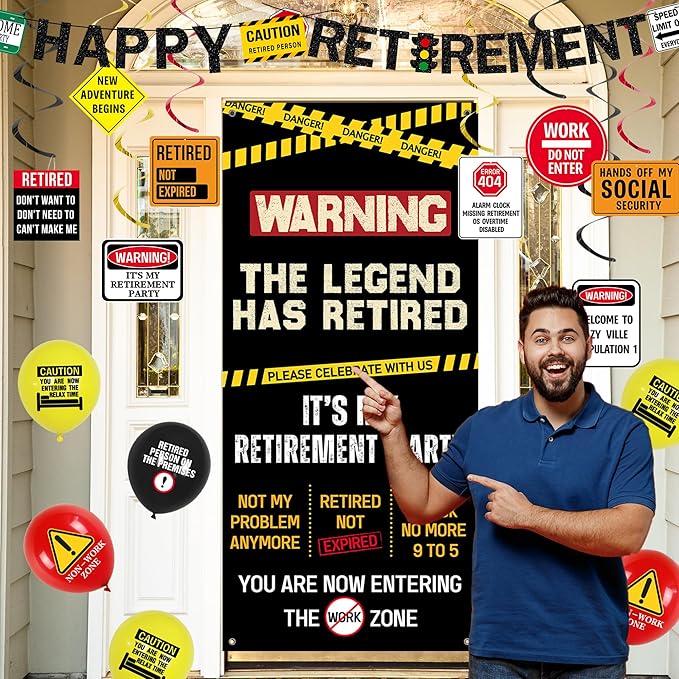 Retirement Decorations Men Women Caution Logos Happy Retirement