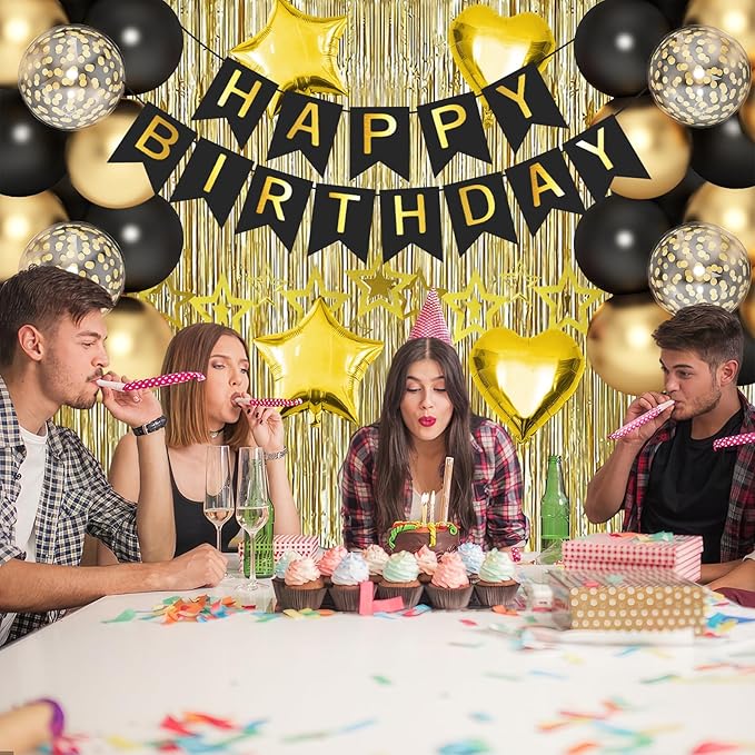 Black Gold Birthday Decorations Gold Party Decorations Set with