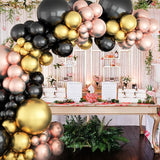 Black Rose Gold Balloon Garland Arch Kit Metallic Gold and Rose Gold