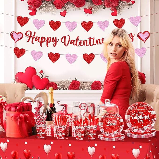 Valentine's Party Decorations 196 Pcs Valentines Plates and Napkins