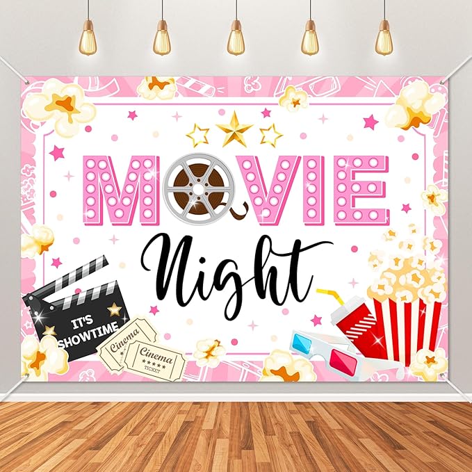 Movie Night Backdrop for Girls Pink Movie Theme