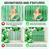 Voircoloria 2 Pack Green Foil Fringe Backdrop Curtains, Tinsel