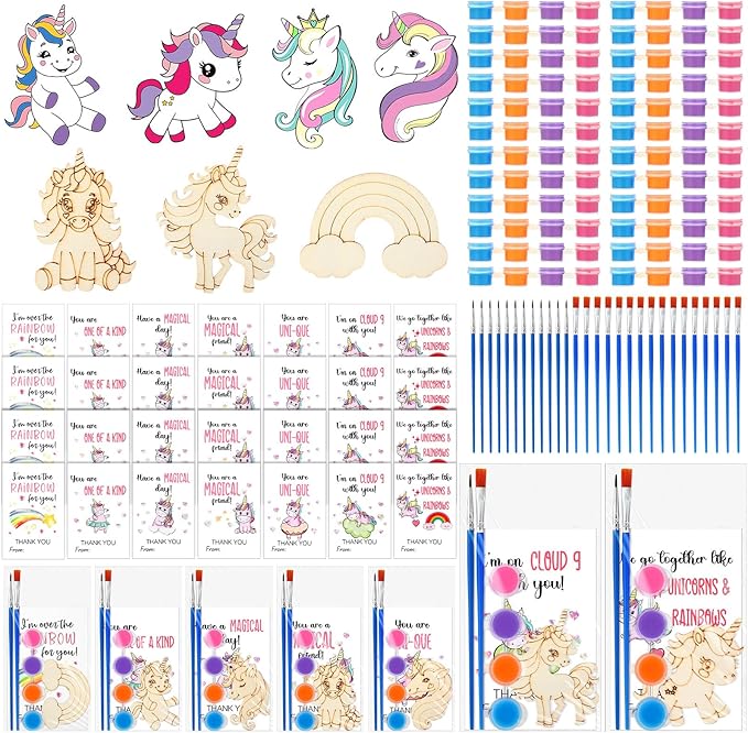 28 Sets Unicorn Party Favors Wood Painting Craft Kits with Art
