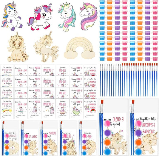 28 Sets Unicorn Party Favors Wood Painting Craft Kits with Art
