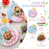 96 PCS Gender Reveal Plates Set Serve 24 Disposable Tableware for