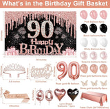 90th Birthday Decorations for Women 49pcs Black Rose Gold Black
