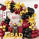 Burgundy Balloon Arch Kit,Black Gold Maroon Balloon Garland with Star