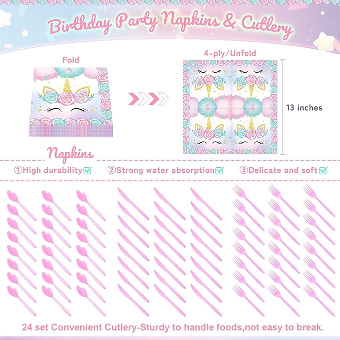 171Pcs Unicorn Birthday Party Supplies with Plates Cups Napkins