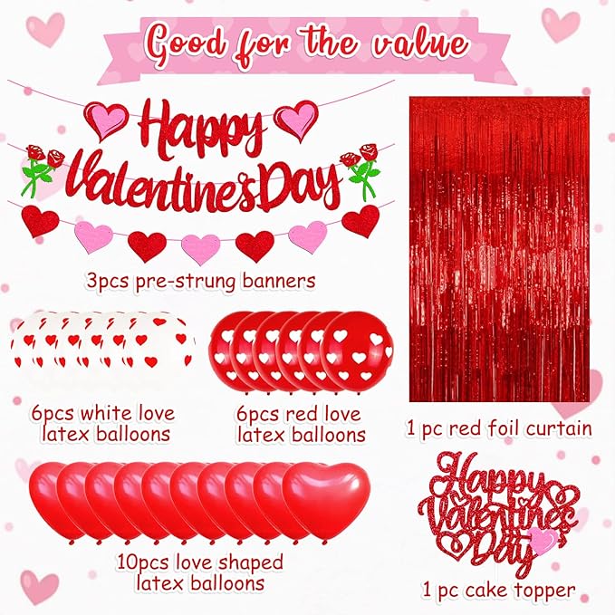 27 PCS Valentine's Day Party Decorations Happy Valentine's Day