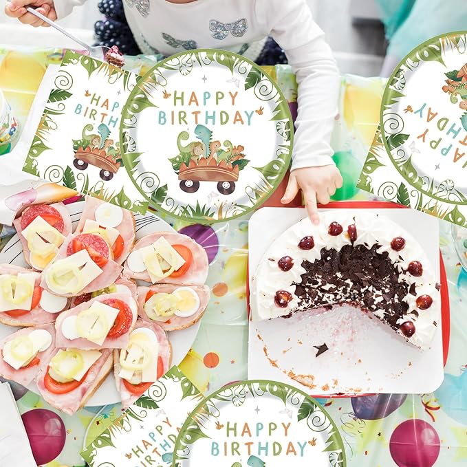 50 Pcs Dinosaur Birthday Party Paper Plates Dinosaur Theme Birthday