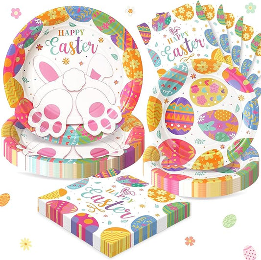 Happy Easter Plates and Napkins, 72PCS Colorful Easter Party