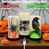 Halloween Flameless Candles with Skull Spider Web Crow Raven Decal