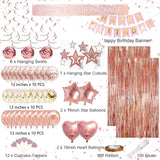 Rose Gold Birthday Party Decorations, Happy Birthday Banner, Rose