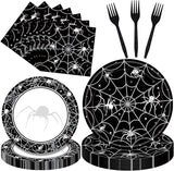 96 Pieces Halloween Tableware Set Spider Web Themed Disposable Party