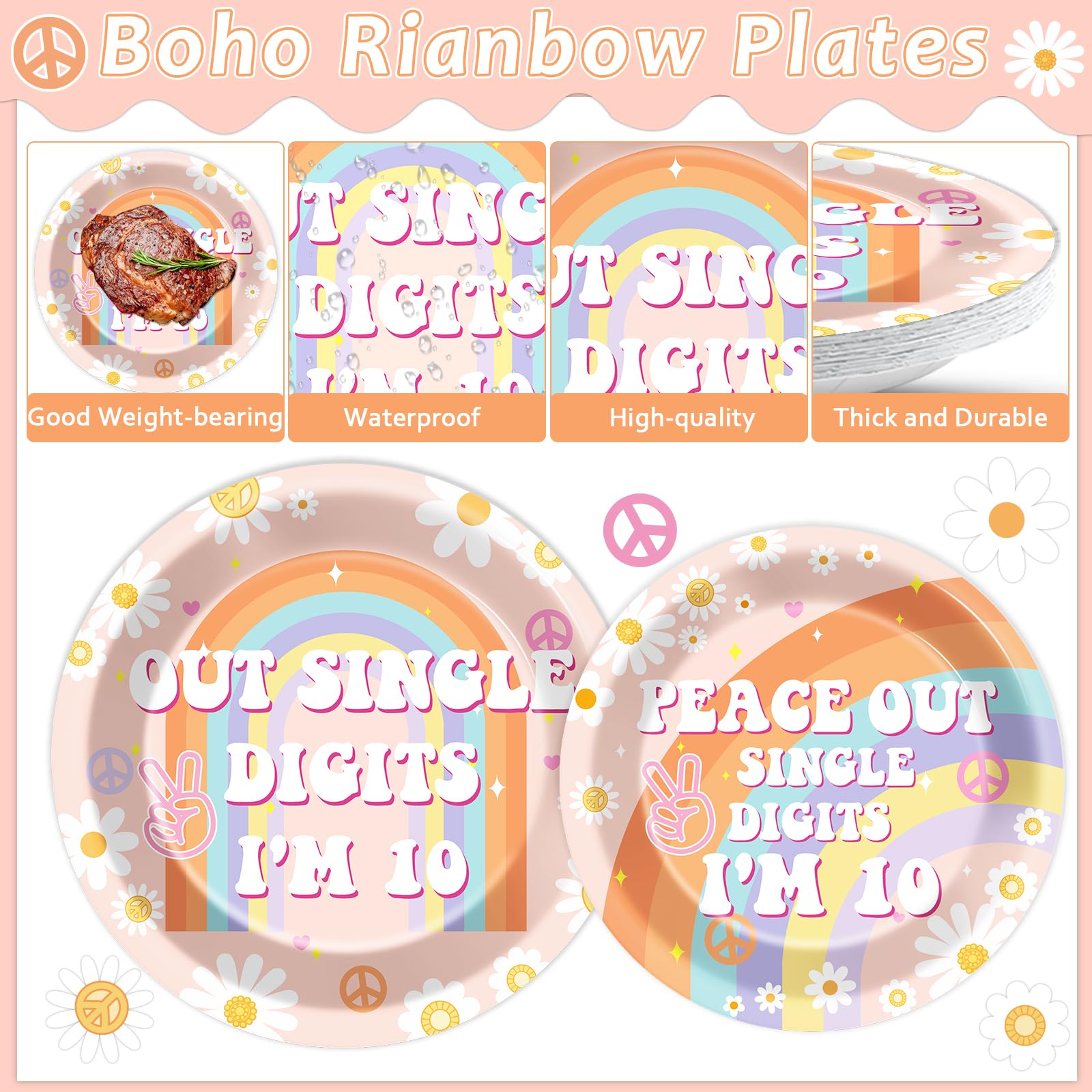 ojustbeok 96PCS Peace Out 10th Birthday Decorations for Girl 10th