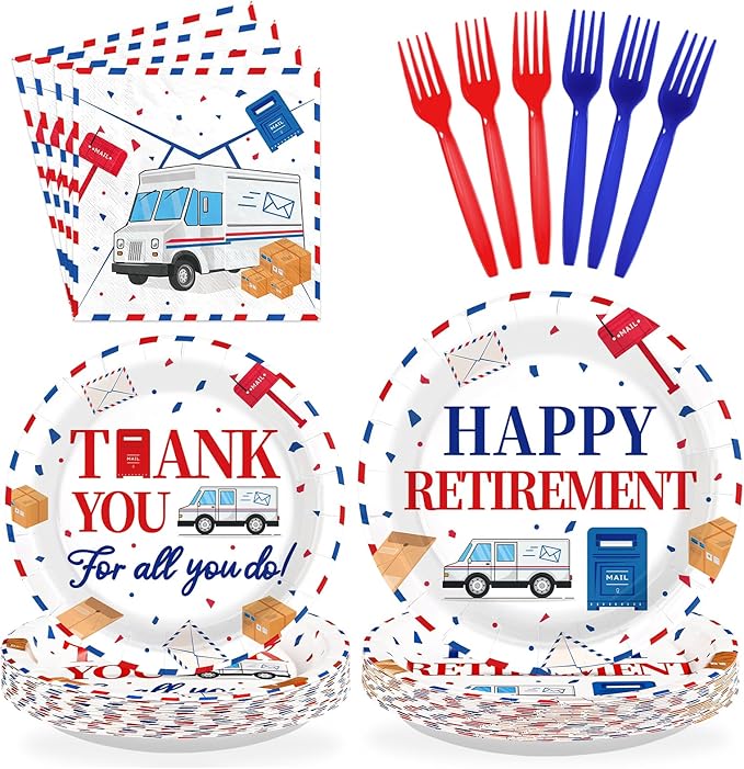96 Pcs Mailman Retirement Party Decorations Red Blue Mail Happy