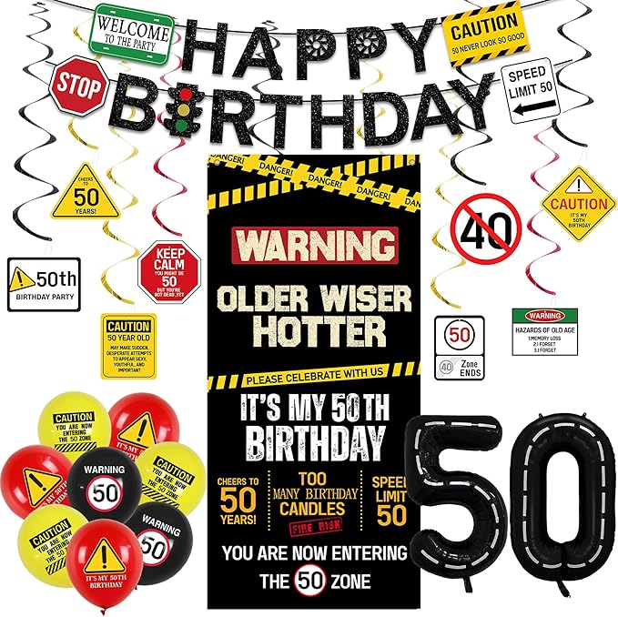 50th Birthday Decorations Men Women Caution Logos Happy 50th