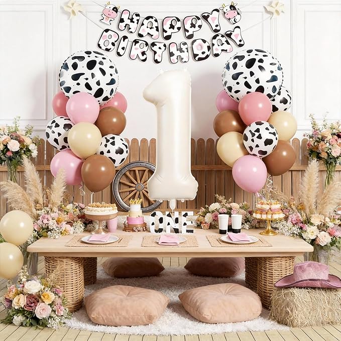 1st Birthday Decorations for Girls, 40 Inch Cream Number 1 Balloon,