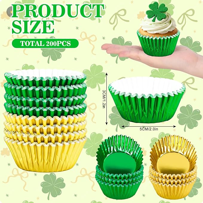 JarThenaAMCS 200Pcs St. Patrick's Day Foil Cupcake Liners Baking Cups