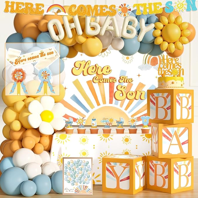Here Comes the Son Baby Shower Decor 119 PCs Boys Boho Baby Shower