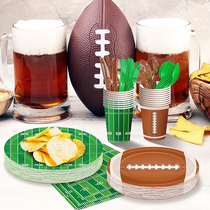 175 Pcs Football Tableware Set Serves 25 Football Themed Disposable